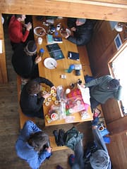 Breakfast backcountry hut style, ready for a day of skiing