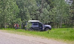 Toyota Sequoia in ditch for bike ride