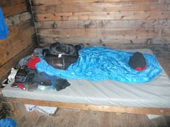 A bed in Jumbo hut, Canada