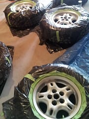 Prep for painting wheels on tires