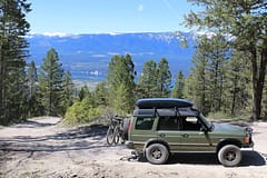 Land Rover heading up Mt Swansea, British Columbia, Canada for a hike then downhill bike ride