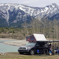 Toyota Sequoia Camping with iKamper roof-top tent, Thule Hideaway Awning